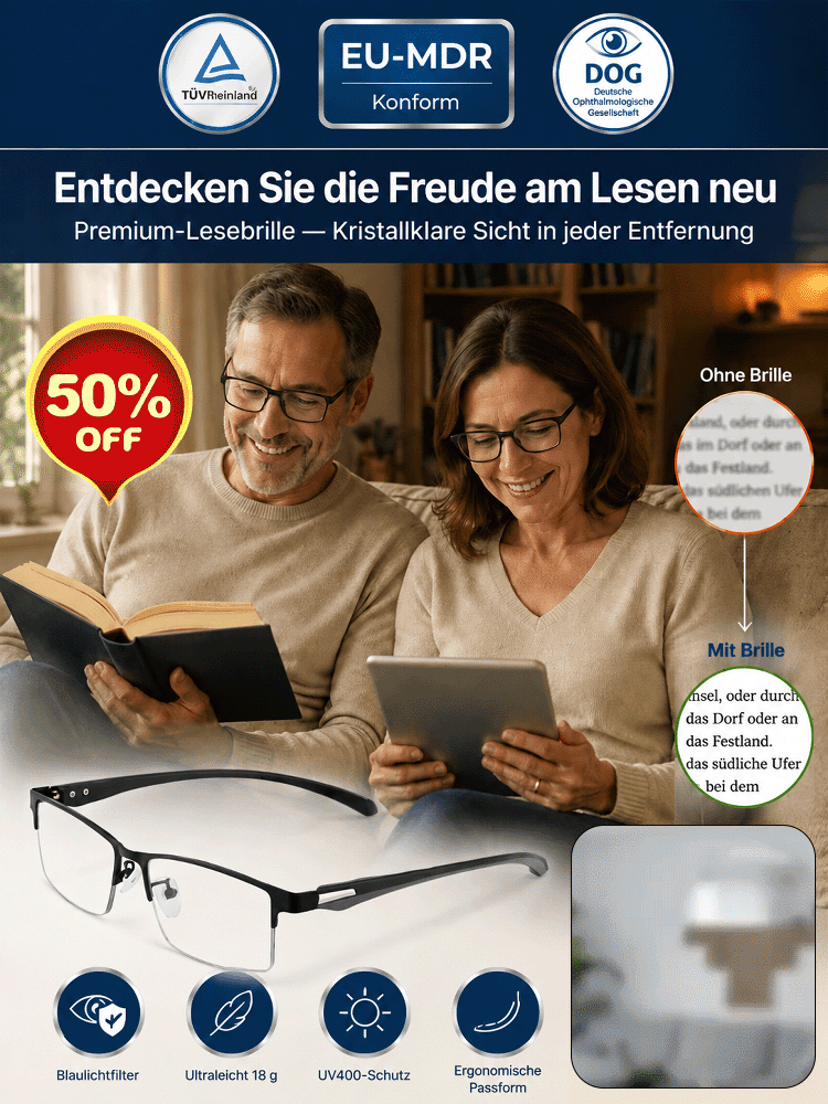 Sehen Sie wieder wie in Ihren 20ern! Intelligente, farbwechselnde Halbbrille 👓 AUTO-FOKUS TECHNOLOGIE • KEINE AUGENPRÜFUNG