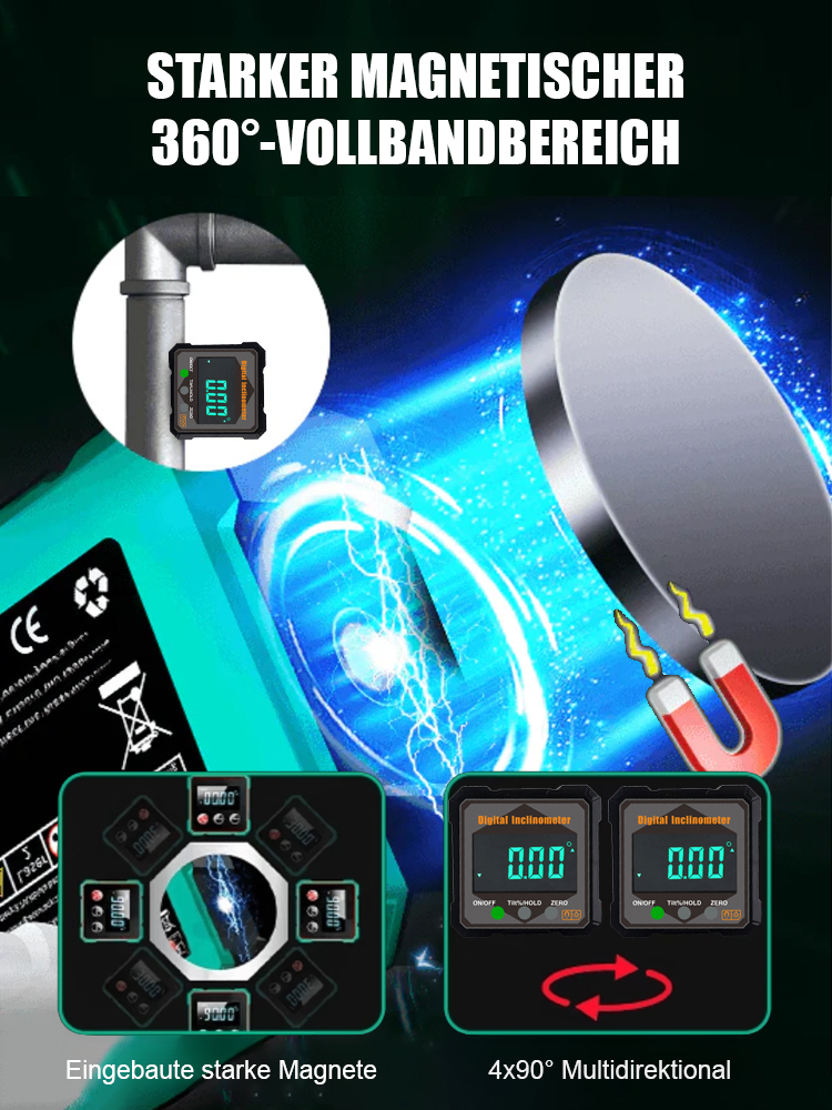 【Wasserwaage + Winkelmesser + Positionierer】Stark magnetisches digitales Neigungsmessgerät Winkelmessgerät