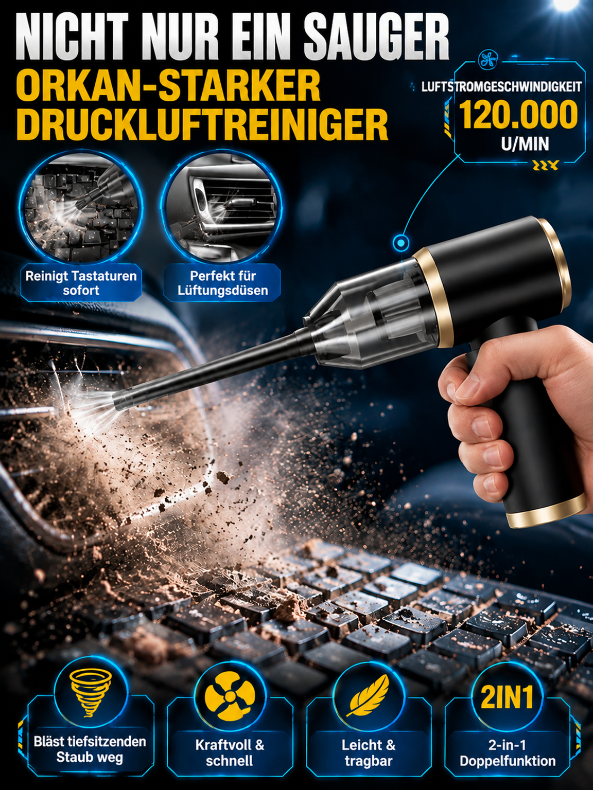 Tragbarer Auto-Fugenstaubsauger : Pusten, saugen, aufpumpen, entlüften! Ein Gerät für all deine täglichen Bedarfe!