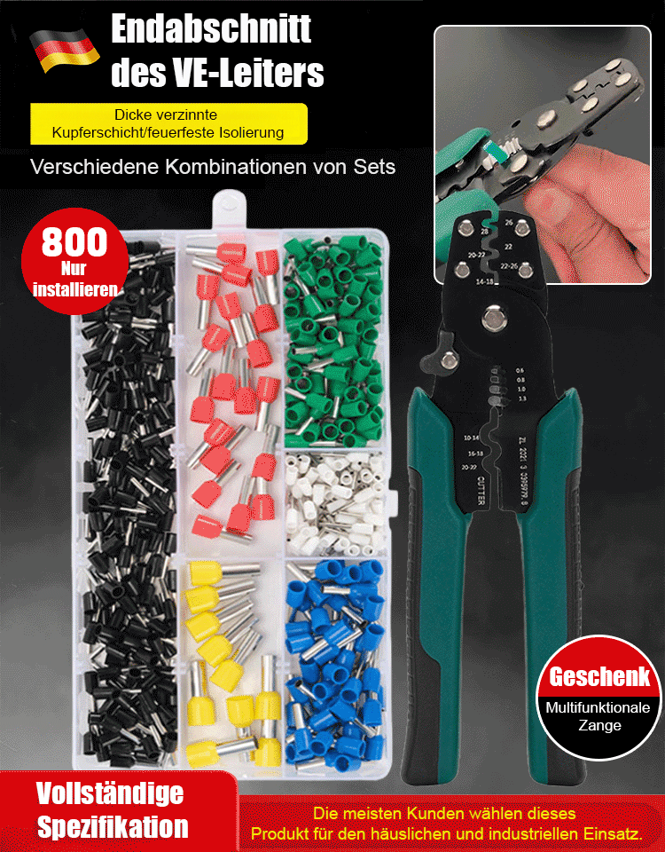 Alles in einer Box – für jede Anwendung【800 Stück】Kaufen Sie Kabelschuhe, erhalten Sie eine Zange gratis