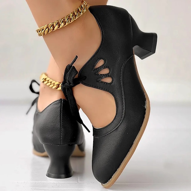 Women's Vintage Lace-Up Leather Heels