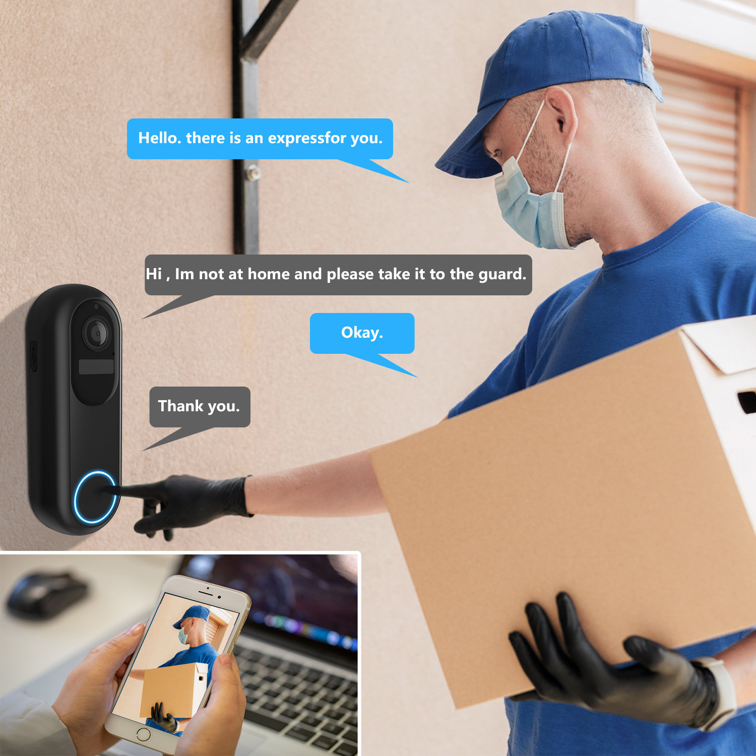 Intelligente kabellose 2K-HD-Türklingel (unterstützt Alexa, Google)