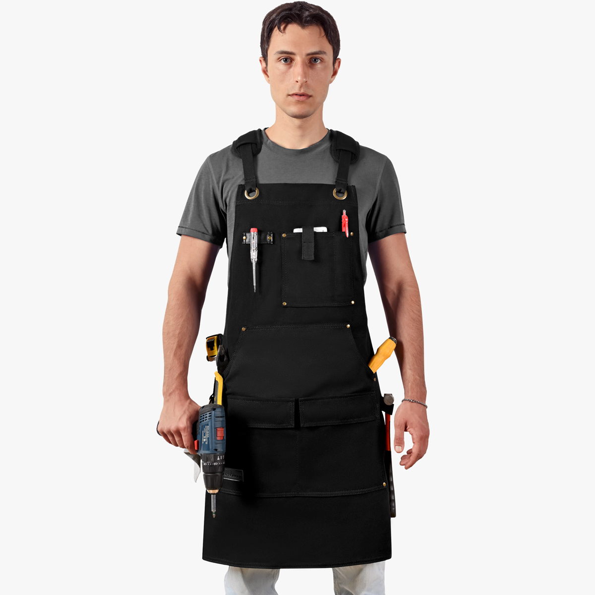 Rotanet Men's Waterproof Canvas Multi-Function Woodworking Apron with Tool Pockets