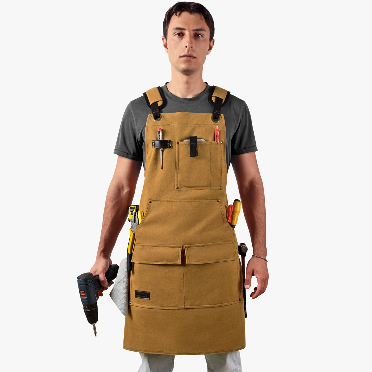 Rotanet Men's Waterproof Canvas Multi-Function Woodworking Apron with Tool Pockets