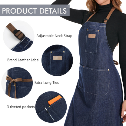 Rotanet Men's and Women's Durable Denim Woodworking Kitchen Work Apron with 3 Pockets