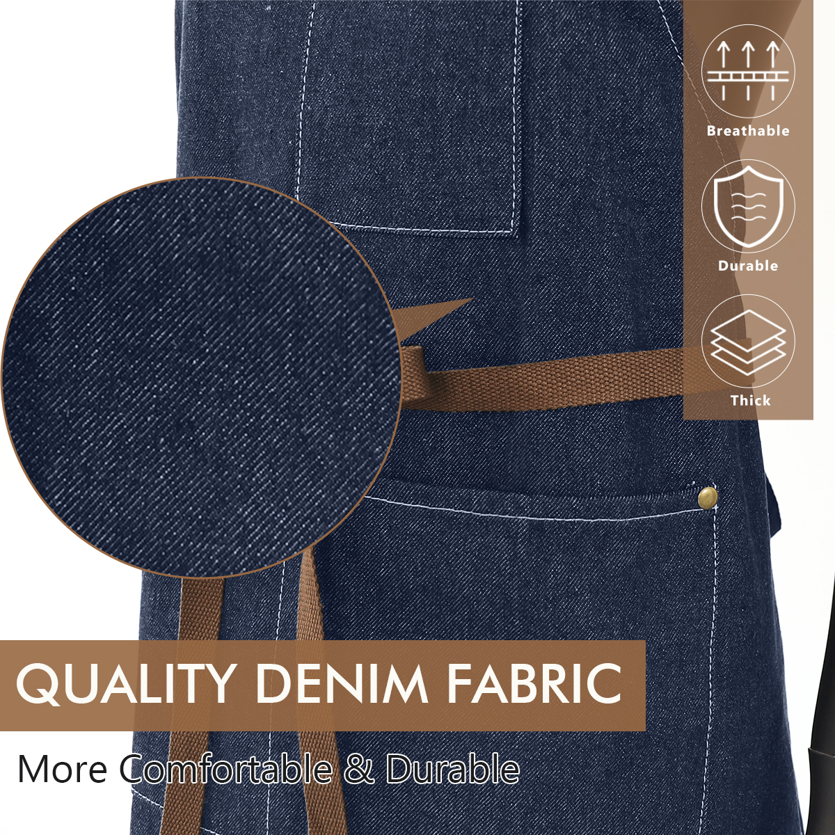 Rotanet Men's and Women's Durable Denim Woodworking Kitchen Work Apron with 3 Pockets