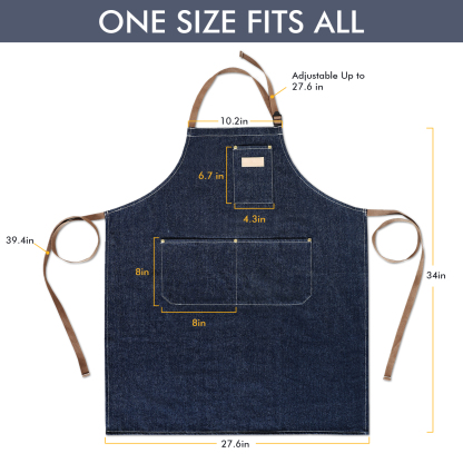Rotanet Men's and Women's Durable Denim Woodworking Kitchen Work Apron with 3 Pockets