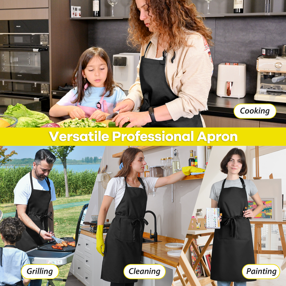 Rotanet Men's and Women's Extra Large Adjustable Water & Oil Resistant Cooking Kitchen Chef Bib Apron with 2 Pockets