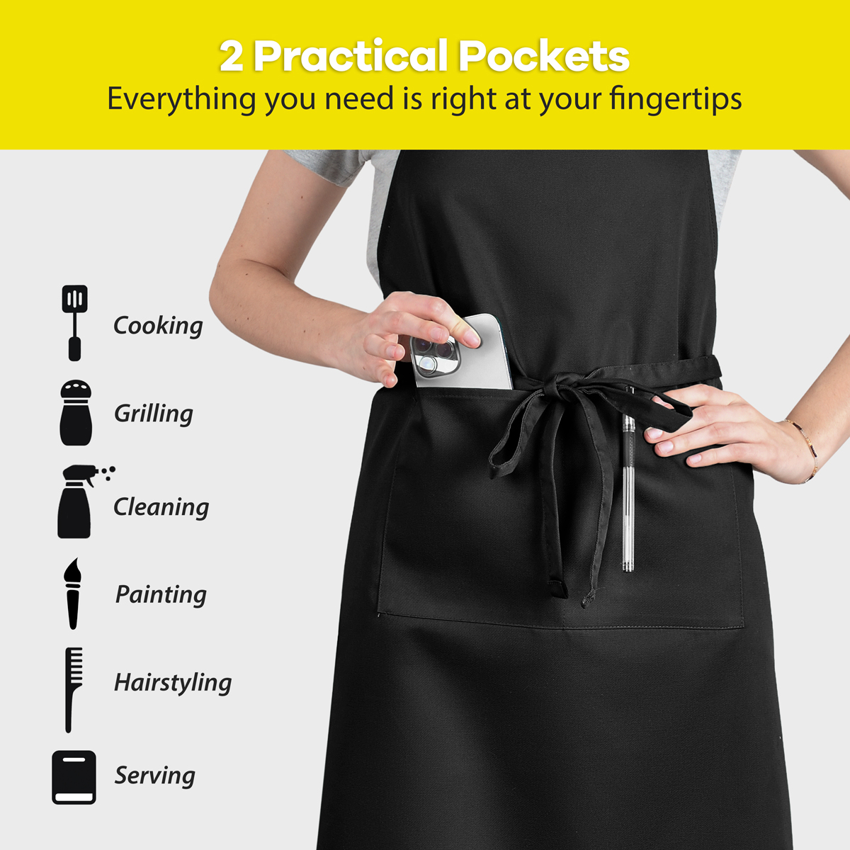 Rotanet Men's and Women's Extra Large Adjustable Water & Oil Resistant Cooking Kitchen Chef Bib Apron with 2 Pockets