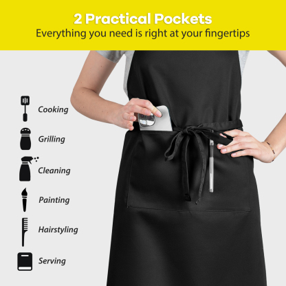 Rotanet Men's and Women's Extra Large Adjustable Water & Oil Resistant Cooking Kitchen Chef Bib Apron with 2 Pockets