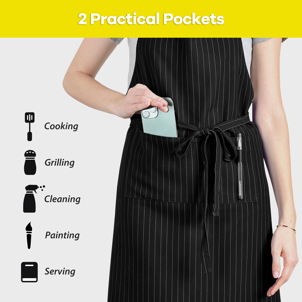 Rotanet Men's and Women's Big and Tall Large Kitchen Cooking Waterproof Stretchy Striped Apron with Utility Pockets