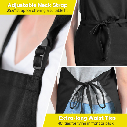 Rotanet Men's and Women's Extra Large Adjustable Water & Oil Resistant Cooking Kitchen Chef Bib Apron with 2 Pockets