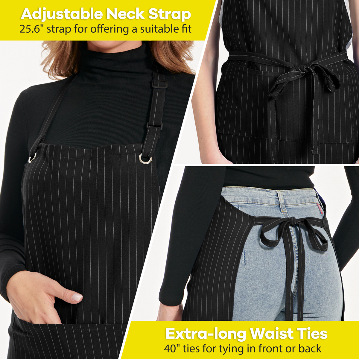 Rotanet Men's and Women's Big and Tall Large Kitchen Cooking Waterproof Stretchy Striped Apron with Utility Pockets