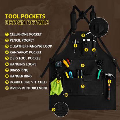 Rotanet Men's Waterproof Canvas Multi-Function Woodworking Apron with Tool Pockets