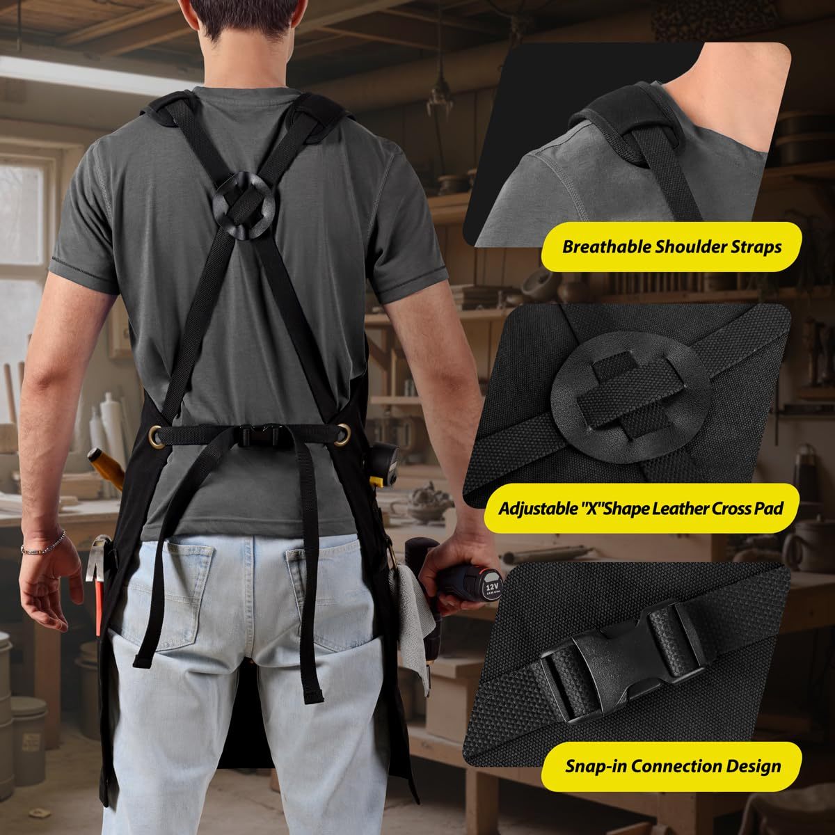 Rotanet Men's Waterproof Canvas Multi-Function Woodworking Apron with Tool Pockets