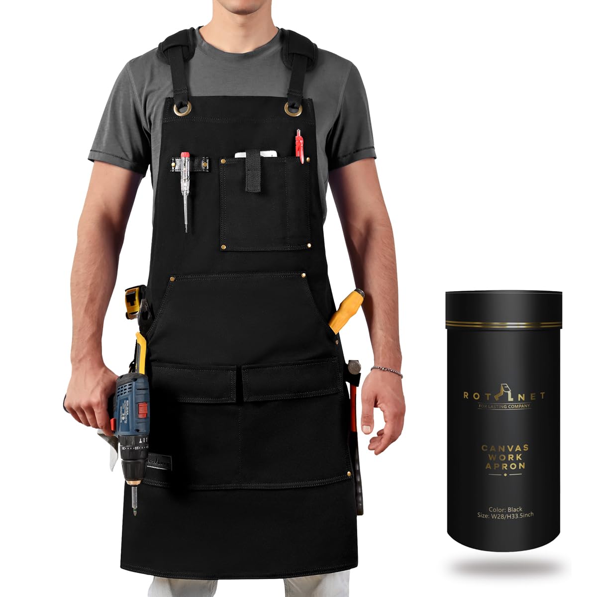 Rotanet Men's Waterproof Canvas Multi-Function Woodworking Apron with Tool Pockets