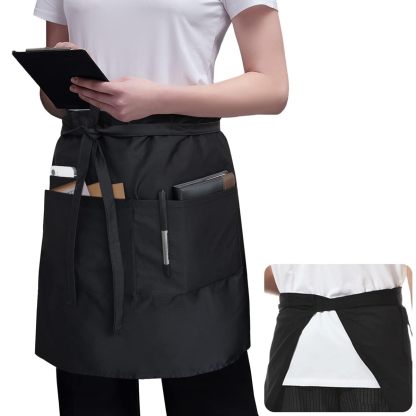 Rotanet Men's and Women's Durable Waterproof and Oil-Proof Bistro Style Waiter Half Waist Apron with 3 Utility Pockets