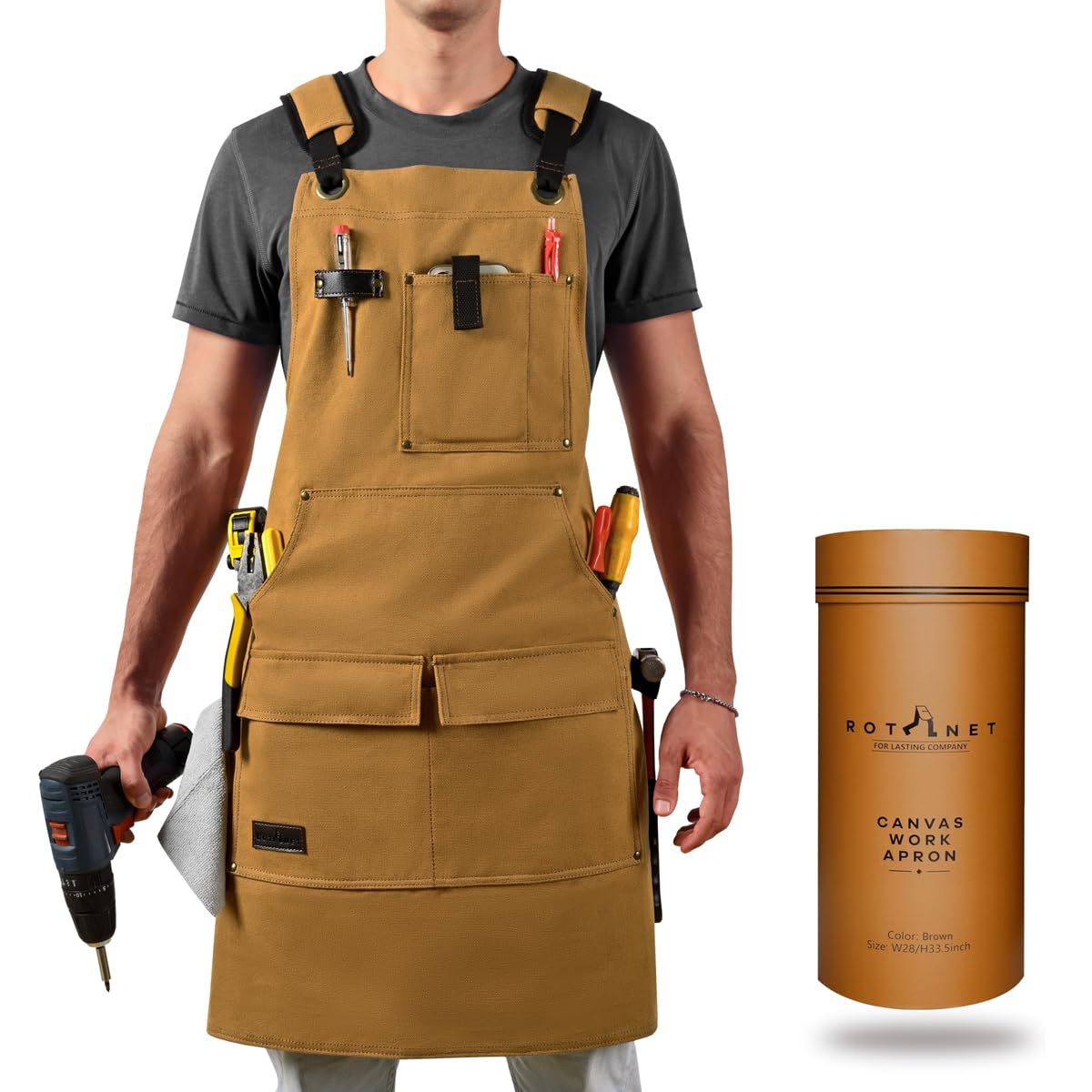 Rotanet Men's Waterproof Canvas Multi-Function Woodworking Apron with Tool Pockets