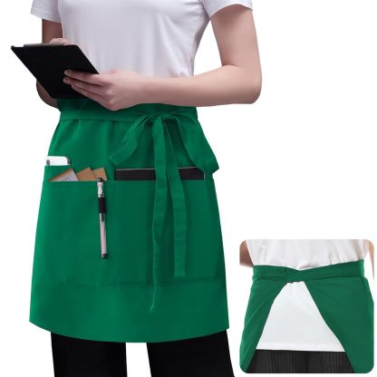 Rotanet Men's and Women's Durable Waterproof and Oil-Proof Bistro Style Waiter Half Waist Apron with 3 Utility Pockets