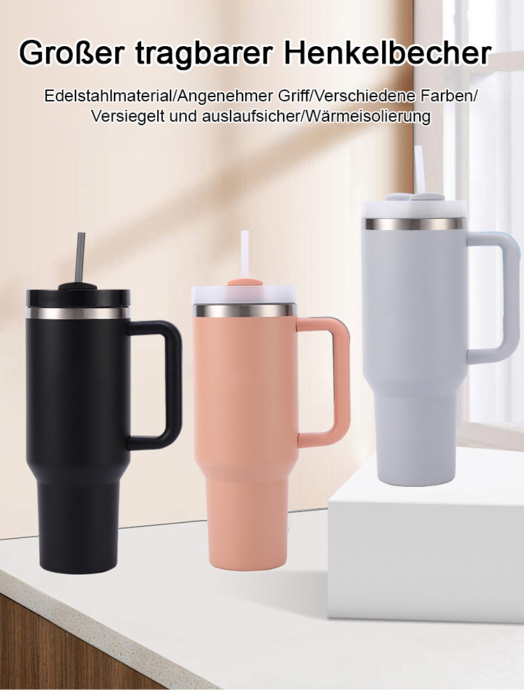 Große, auslaufsichere Vakuum-Edelstahl-Isolier-Strohhalm-Tasse.