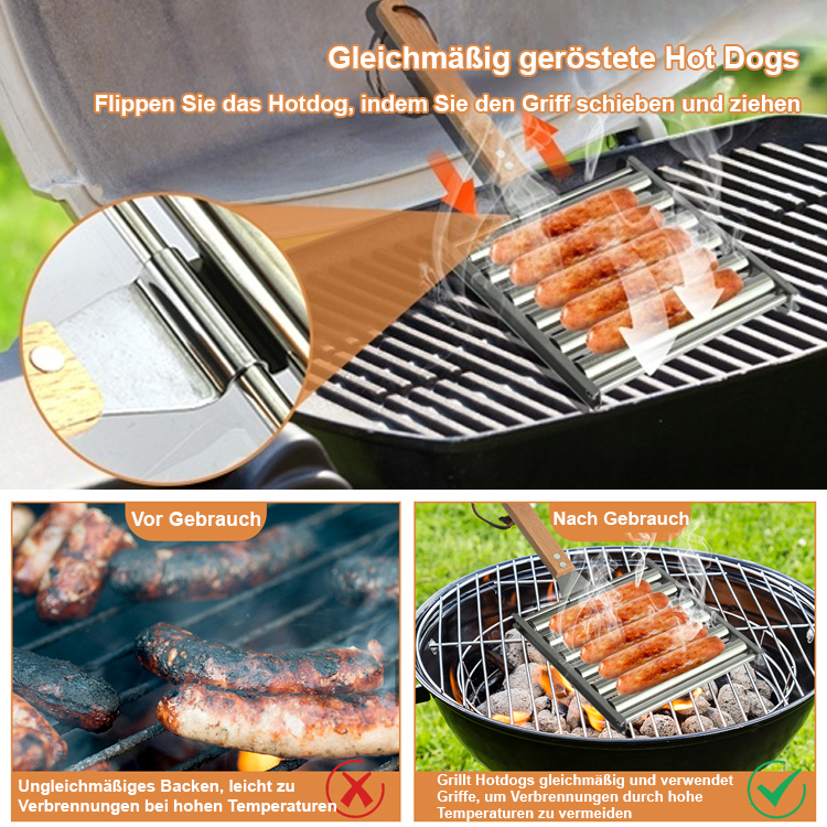 Edelstahlrollender Hot Dog Grill mit abnehmbarem Holzgriff
