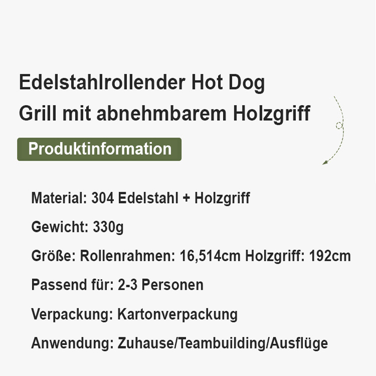 Edelstahlrollender Hot Dog Grill mit abnehmbarem Holzgriff