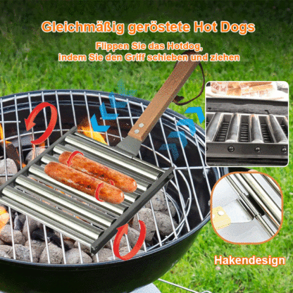 Edelstahlrollender Hot Dog Grill mit abnehmbarem Holzgriff