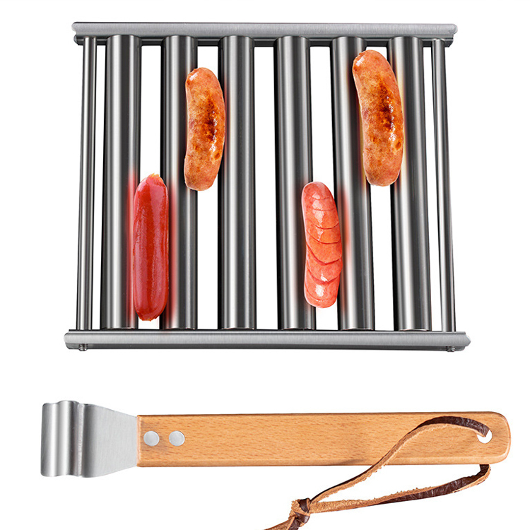 Edelstahlrollender Hot Dog Grill mit abnehmbarem Holzgriff