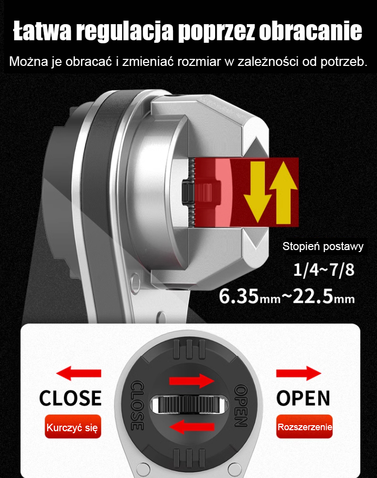 Klucz grzechotkowy z możliwością regulacji w wielu rozmiarach