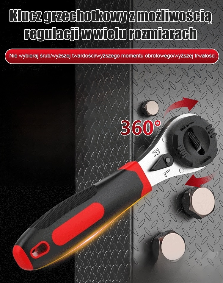 Klucz grzechotkowy z możliwością regulacji w wielu rozmiarach