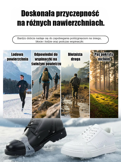 Niewidoczne raki do wędrówek po śniegu na zewnątrz