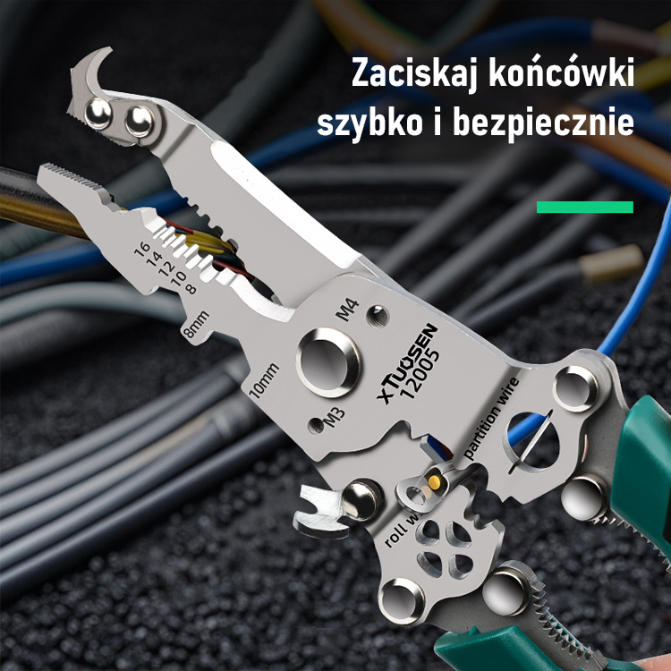 Składane wielofunkcyjne szczypce do zdejmowania izolacji.