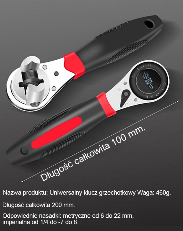 Klucz grzechotkowy z możliwością regulacji w wielu rozmiarach