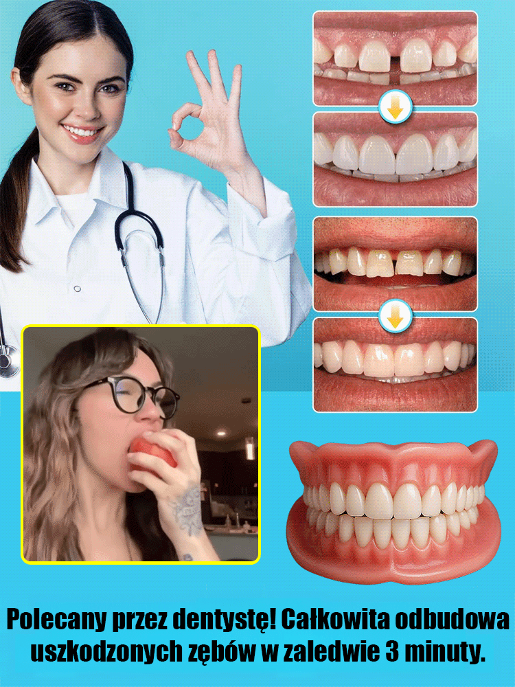 【Koniec z Drogimi Implantami】Rewolucyjne Protezy Silikonowe | Certyfikat Międzynarodowy | Uśmiech w 1 Sekundę | 1+1 GRATIS dla Pierwszych 80 Osób | Zwrot 10x ✨