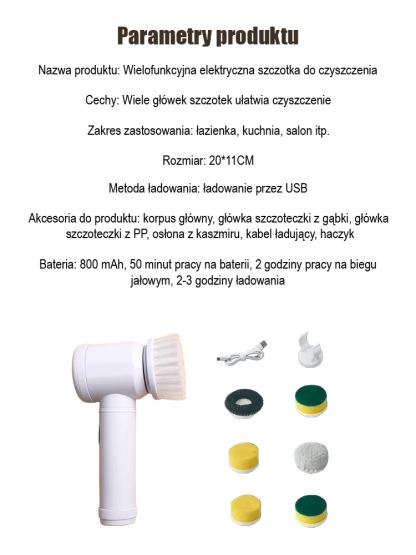 【10-częściowy zestaw】Wielofunkcyjna elektryczna szczotka czyszcząca