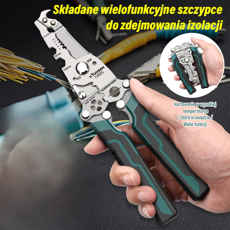 Składane wielofunkcyjne szczypce do zdejmowania izolacji.