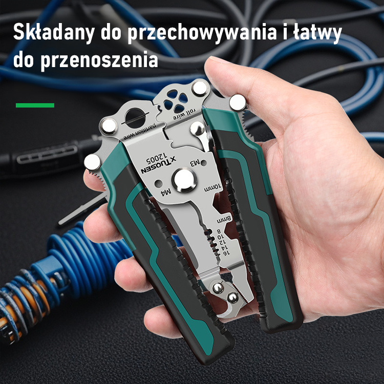 Składane wielofunkcyjne szczypce do zdejmowania izolacji.