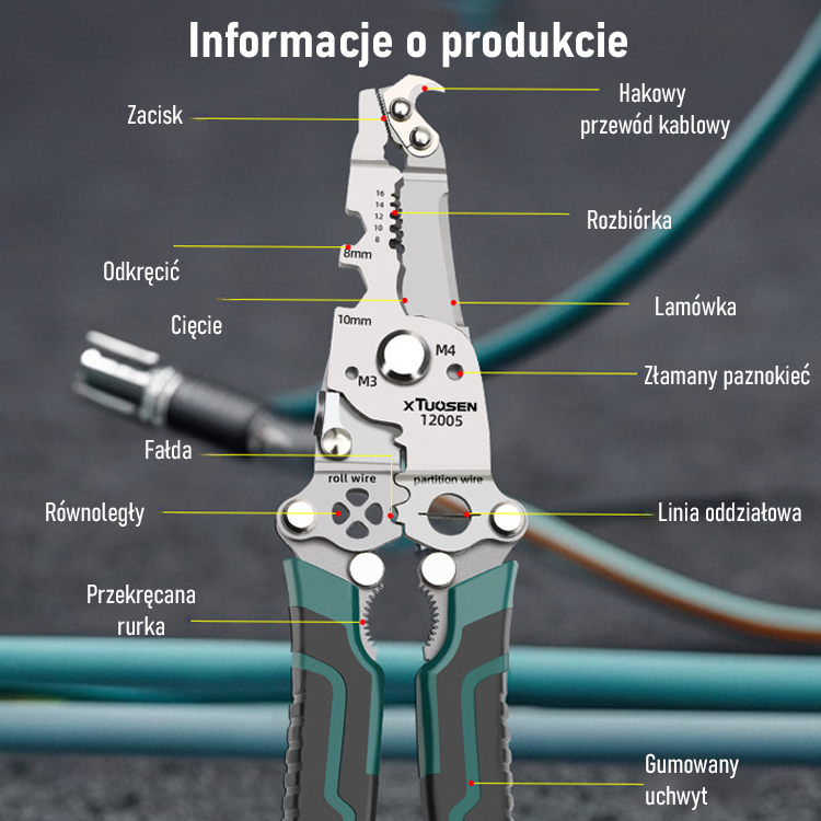 Składane wielofunkcyjne szczypce do zdejmowania izolacji.