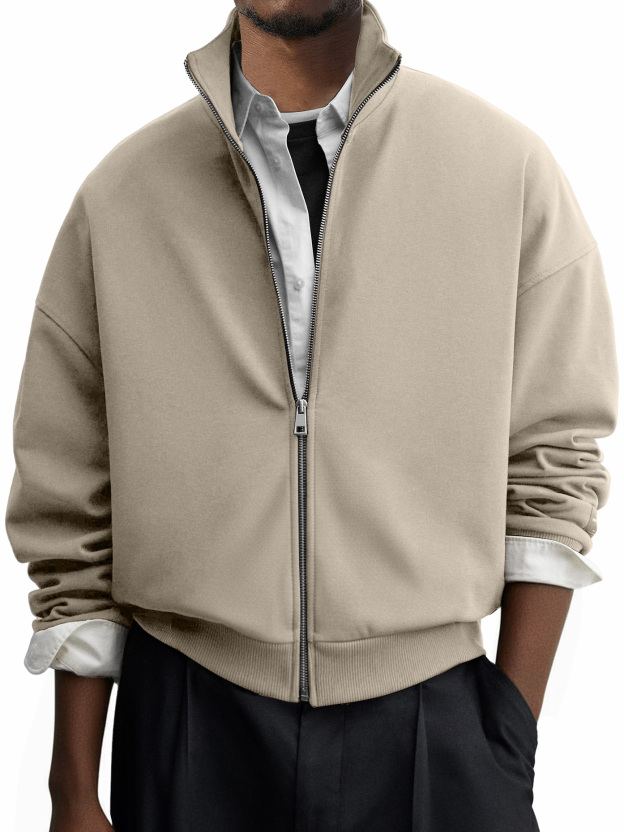 Men's Casual Everyday Stand Collar Zip-up Jacket