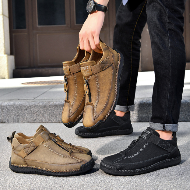 ⏰Limited Time Sale 70% OFF - Men's Premium Leather Slip-On Boots – Ideal Gift for Dad, Husband or Friend | Wide Toe, Arch Support, Waterproof, Pressure Relief, Non-Slip