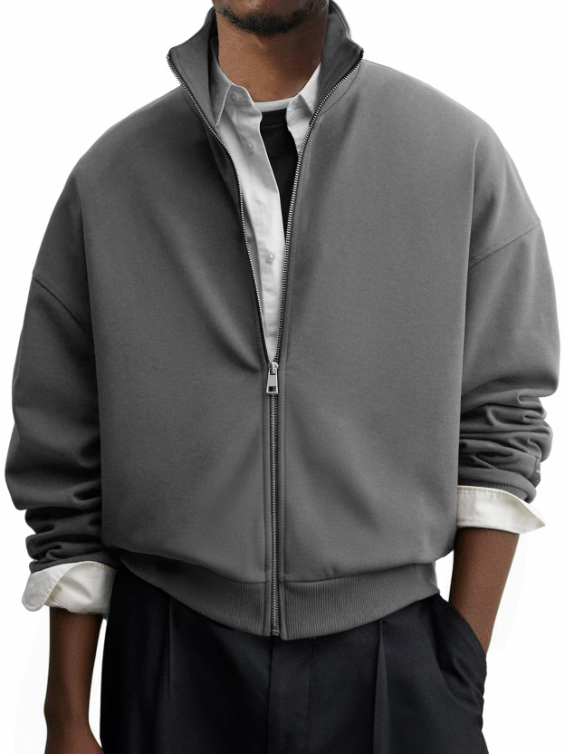 Men's Casual Everyday Stand Collar Zip-up Jacket