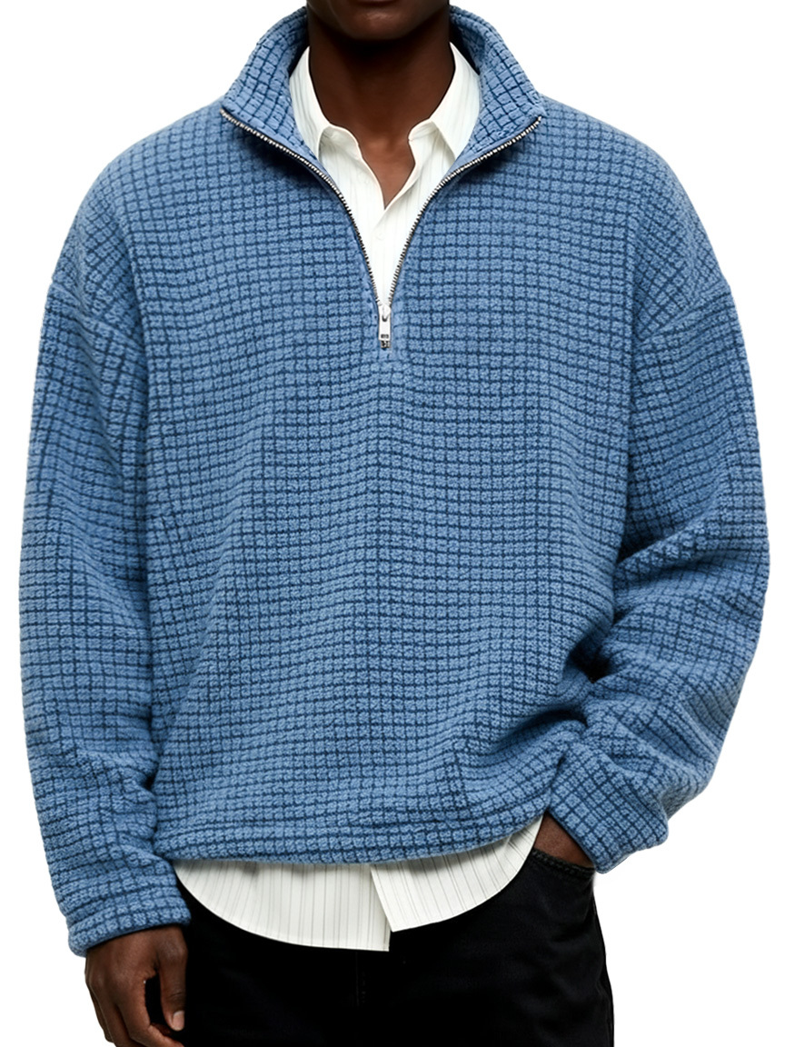 Men's Daily Textured Stand Collar Zipper Casual Sweatshirt