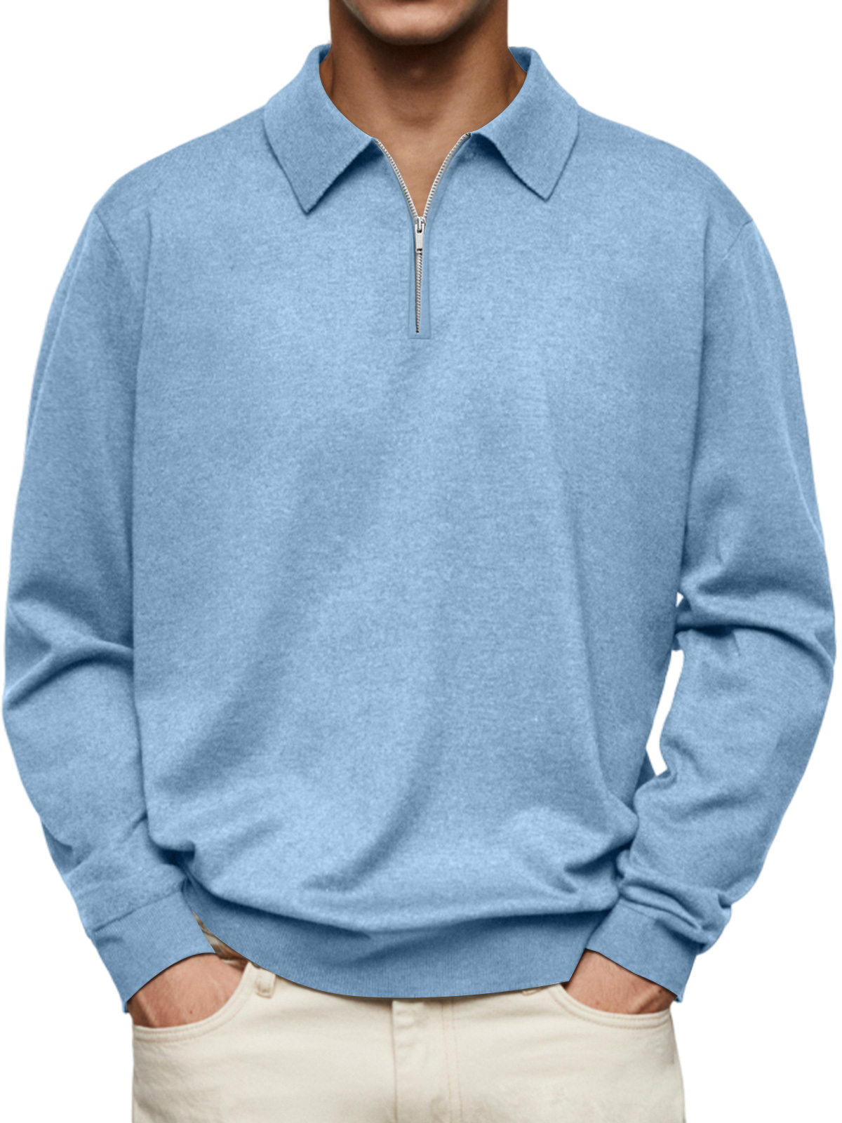 Men's Casual Fashion Lapel Zipper Solid Color Comfortable Sweatshirt