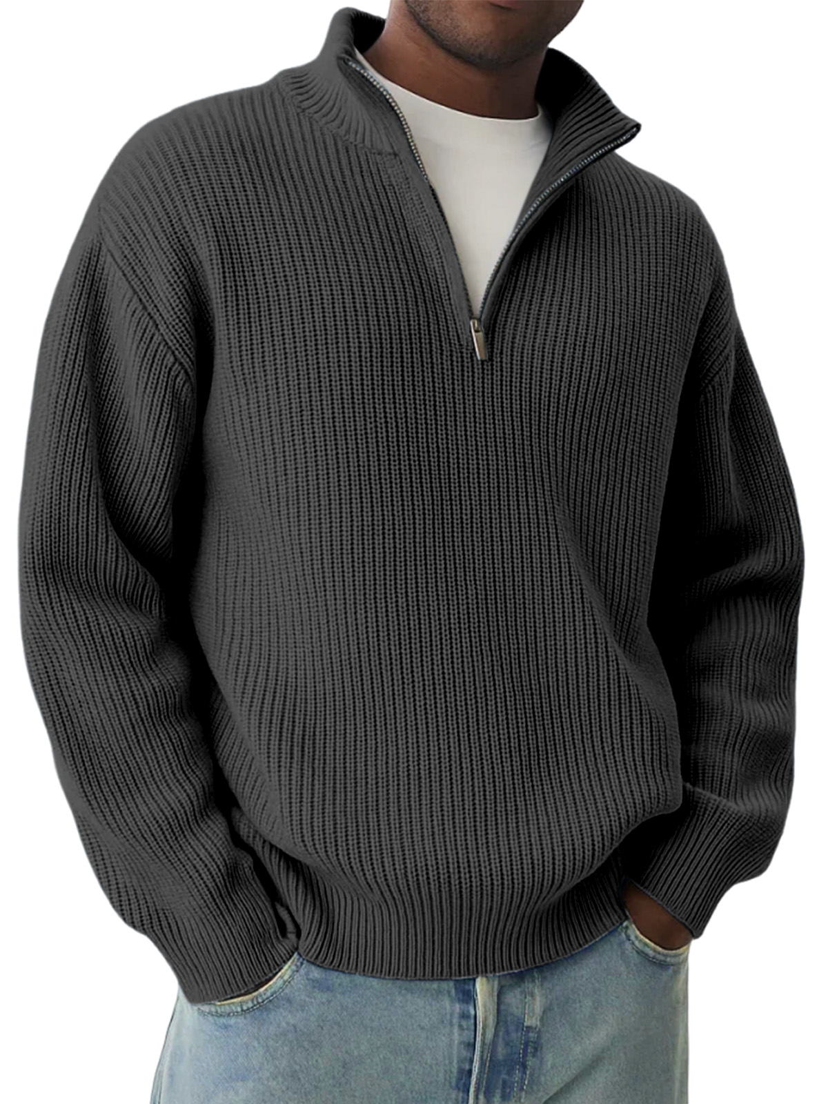 Daily Casual Solid Color Knitted Half-Zip Pullover Sweater