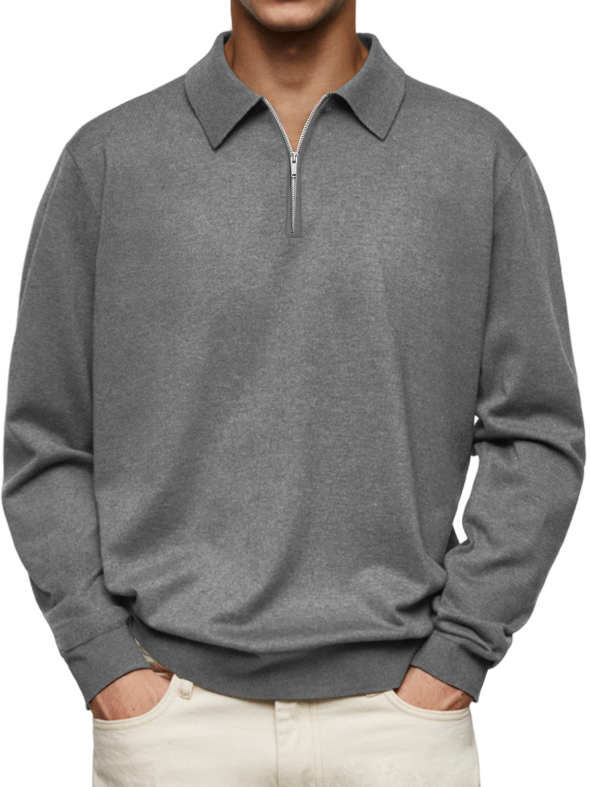 Men's Casual Fashion Lapel Zipper Solid Color Comfortable Sweatshirt