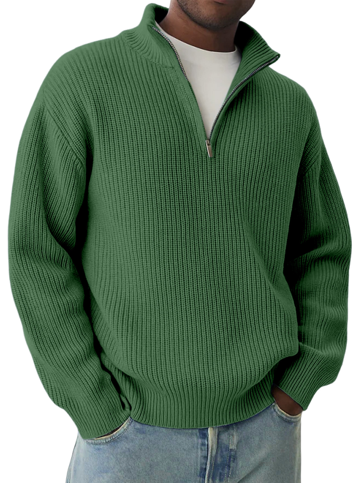 Daily Casual Solid Color Knitted Half-Zip Pullover Sweater