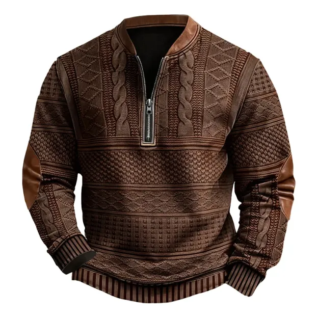 Men’s Western-Style Wool Half-Zip Pullover Sweater