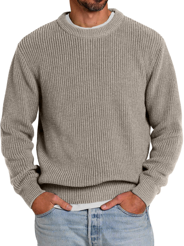 Men's Casual Round Neck Solid Color Comfortable Knitted Sweater