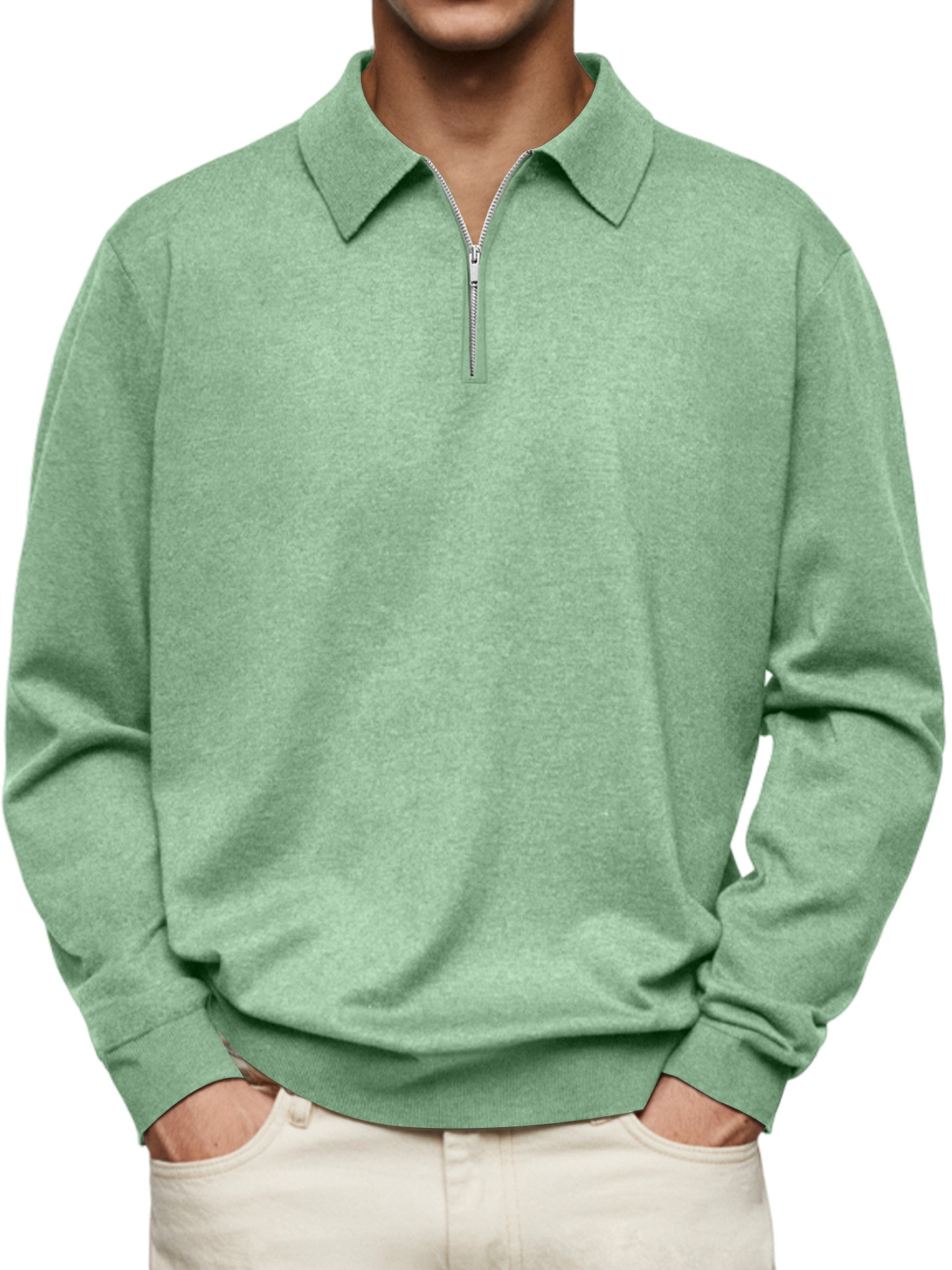 Men's Casual Fashion Lapel Zipper Solid Color Comfortable Sweatshirt