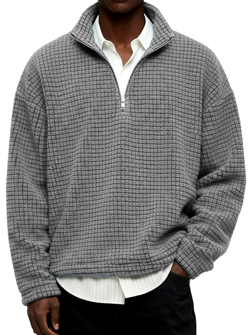 Men's Daily Textured Stand Collar Zipper Casual Sweatshirt